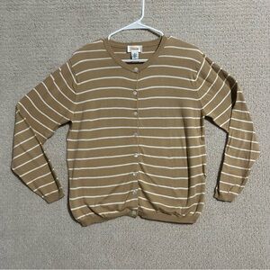 Talbots Women's Button-Up Spring Cardigan‎ Medium, Tan with White